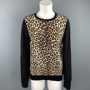 EQUIPMENT Size S Black & Tan Leopard Wool / Silk Pullover